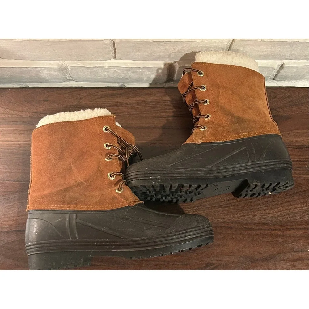 Northwest Territory Mens Duck Boot Waterproof Sherpa Lined‎ Tan Black Size 6